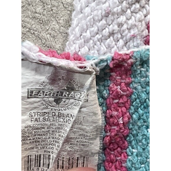 Earth Ragz Throw Blanket Fringe Aztec Striped Falsa Mexicana Pink Eco-Friendly - Picture 3 of 5